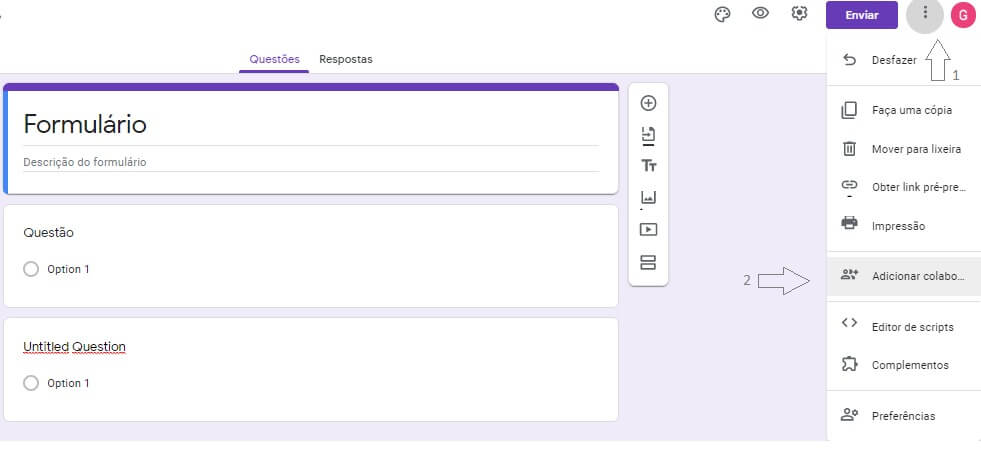 Adicione colaboradores no google forms