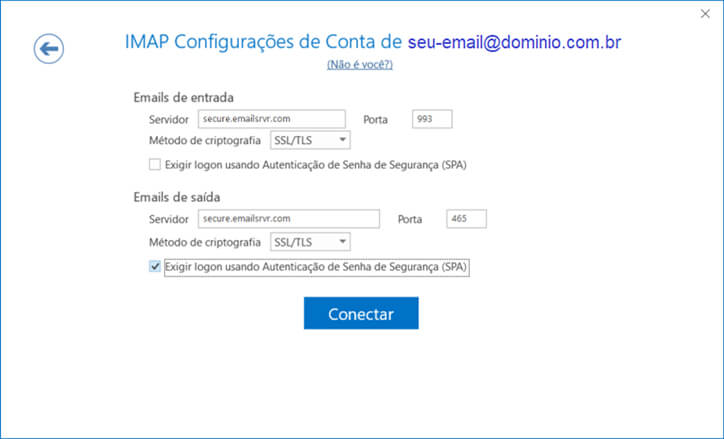 Outlook corporativo configuração IMAP